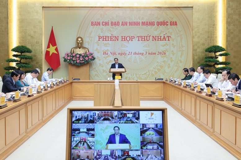 Thủ tướng Chính phủ Phạm Minh Chính, Trưởng Ban Chỉ đạo An ninh mạng quốc gia, chủ trì Phiên họp lần thứ I năm 2026 của Ban Chỉ đạo - Ảnh: VGP/Nhật Bắc