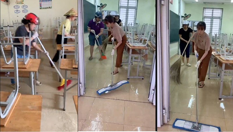 Các cô giáo quét dọn, vệ sinh trường lớp để đón học sinh Các cô giáo quét dọn, vệ sinh trường lớp để đón học sinh