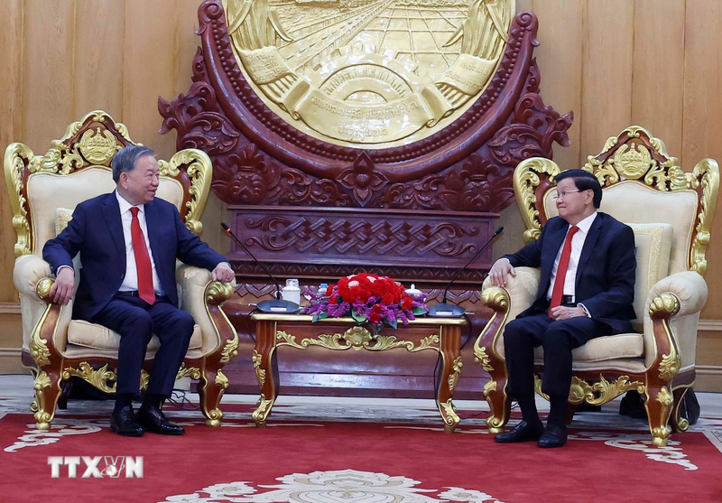 Tổng Bí thư Tô Lâm và Tổng Bí thư, Chủ tịch nước Lào Thongloun Sisoulith. Ảnh: Thống Nhất/TTXVN