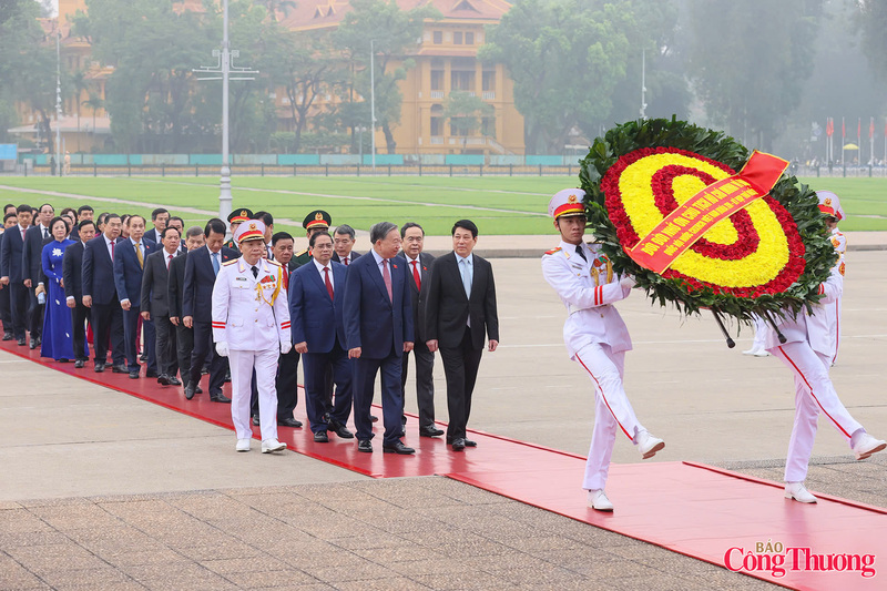 Tham gia đoàn đại biểu có: Tổng Bí thư Tô Lâm, Chủ tịch nước Lương Cường, Thủ tướng Chính phủ Phạm Minh Chính, Chủ tịch Quốc hội Trần Thanh Mẫn; Ủy viên Bộ Chính trị, Thường trực Ban Bí thư Trần Cẩm Tú.