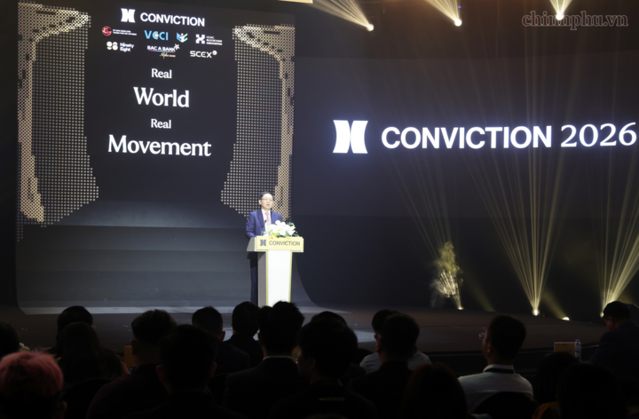 Phó Thủ tướng Hồ Quốc Dũng phát biểu tại Chương trình Ngày hội Công nghệ TPHCM 2026 - Conviction 2026 - Ảnh: chinhphu.vn/Gia Huy